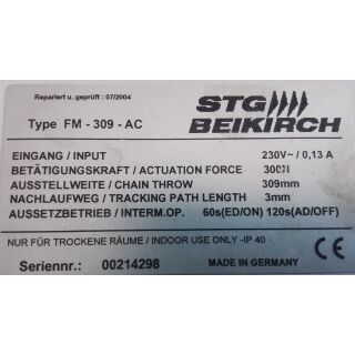 STG Beikirch Oberlichtantrieb weiss FM-309-AC 230 V 0,13 A 300 N HB11/45
