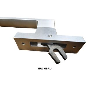 FENSTERGRIFF silber, länge zunge 32 mm,rosetten länge 117 mm,Lochabstand 85 mm DIN Rechts NACHBAU