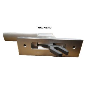 FENSTERGRIFF silber, länge zunge 32 mm,rosetten länge 117 mm,Lochabstand 85 mm DIN Links NACHBAU