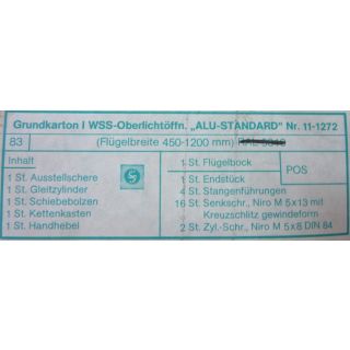 WSS Schlechtendahl Grundkarton Oberlichtöffner Alu-Standard Nr.11-1272 Flügelbreite 450-1200mm Fach3737