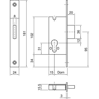 Wilka Systeq Riegelschloss systeQ-S 038R D40 F3x24x181,L/R VKW1/516