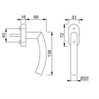 HOPPE Fenstergriff Secustik Trondheim auf ovaler Rosette, Vierkantstift 7 x 42mm, edelstahl HB12/105
