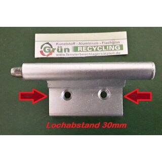 Eckband  für Aluminiumfenster mit 2 Anschraublöcher Lochabstand 30mm gesamte Länge mit Stift 104mm Rechts Silber HC6/18