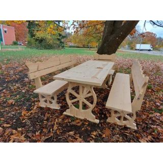 Gartengarnitur Wagenrad Set bestehend aus Tisch und 2 Bänke  ohne Stühle