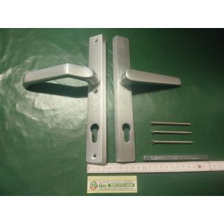 Balkon- Schmalrahmengarnitur PZ 92mm Alu F1 Silber Außen Drücker mit kurzem Hals FachX2938