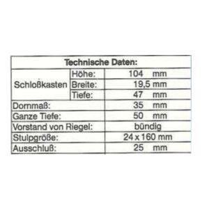 SCHÜCO * Riegelschloss RES 40-PZ/35-24-K-41-B-S 1flg35 RG 100 FachP1405