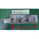Fenstergriff Silber mit Druckknopf, länge Zunge 33mm, Rossette 75mm, Lochabstand 60mm Fach06R3/10