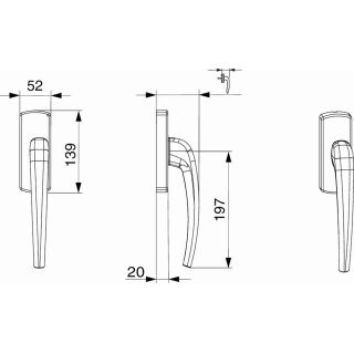 Maco PSK SKB-Z Griff RECHTS Innen mit Aufsatzgetriebe Nocken 4 o. Stift Garnitur Weiß FachP3500