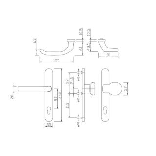GREENTEQ Schmalrahmenwechselgarnitur DG58.AL.SSWK PZ 92 Bronzefarbig eloxiert F4 396.261/0400 VW ohne Schrauben und Vierkant Palette + FachVR2/030