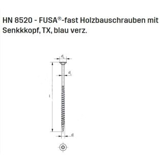 Holzbauschraube Senkkopf 4,5 x 60/35 TX20 blau verzinkt, Beutel mit 20 Schrauben FachH