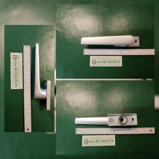 Balkontür Drücker Metalldrücker 50mm Lochabstand, Rosette 65x28x8mm mit kurzem Hals Gesamthöhe 36mm Raum3R1/20