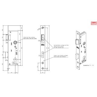 BEVER Rohrrahmenschloss 1103 40/92/8 Flachstulp 24x245 Käntig Falle und Riegel 5mm vorstehend VKW1/27