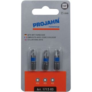 1/4" markierter Bit Pozidriv Nr 2 3er Pack L75 mm