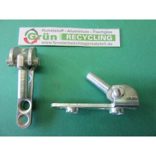 Ecklager, 60 x 10 mm, breite unten 15 mm + 22 mit Einstellschraube. 2 Haltezapfen 3 x 10 mm, Zapfen 19 x 7 mm, SchrankP291/1