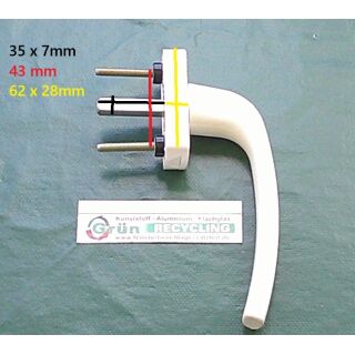 MACO Fenstergriff Easy mit 45° Raste - Nocken 10/12 - mit Vierkantstift 35mm - Handhebel Cremweiß , Rosette Weiß FachP4227