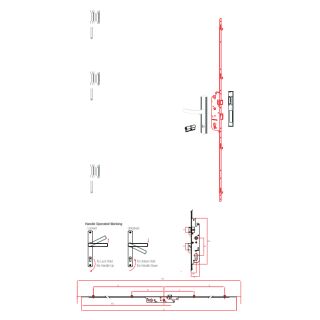 Mehrfachverriegelung Dorn 25 mm, Entfernung 85mm, Vierkant 8mm, Drückerbetätigt Falle mit Riegel mit 4 Rollzapfen, 1800 x16mm Stulp Container1