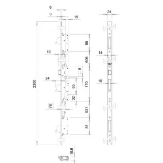 Giesse Mehrfachverriegelung Mulitpoint 35/85/24 U Stulp 6 mm Gesamtlänge 2300 mm