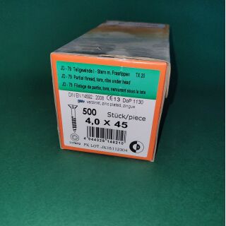 Spanplattenschraube 4x45 TGW TX20 500Stk Aussenh/Regal1/05