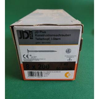 Konstruktionsschraube 8x200 Tellerkopf I-Stern galvanisch verzinkt 50STK Aussenh/Regal1/35