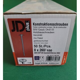 Konstruktionsschraube 8x260 Tellerkopf I-Stern galvanisch verzinkt 50STK Aussenh/Regal1/38