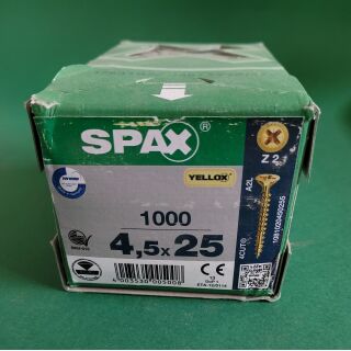 Spax-Schrauben 4,5x25 1000Stk Z2 Gelb Aussenh/Regal2/18