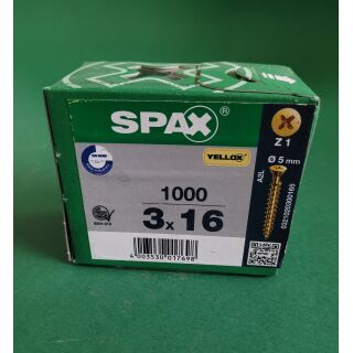 Spax-Schrauben 3x16 1000Stk Z1 Gelb Aussenh/Regal2/19