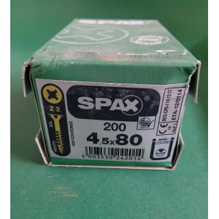 Spax-Schrauben 4,5x80 200Stk Z2 Gelb Aussenh/Regal2/23