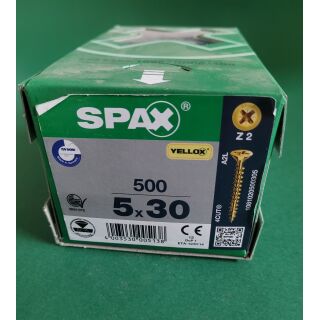 Spax-Schrauben 5x30 500Stk Z2 Gelb Aussenh/Regal2/24