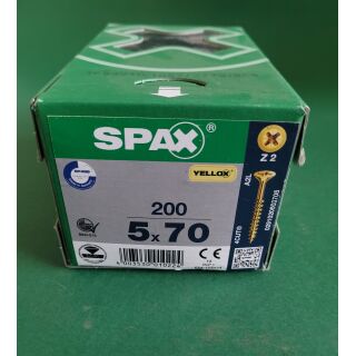 Spax-Schrauben 5x70 200Stk Z2 Gelb Aussenh/Regal2/29