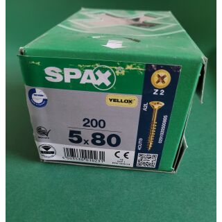 Spax-Schrauben 5x80 200Stk Z2 Gelb Aussenh/Regal2/30
