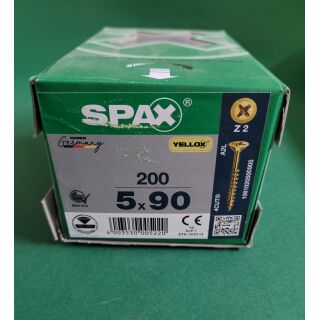 Spax-Schrauben 5x90 200Stk Z2 Gelb Aussenh/Regal2/31