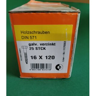 Holzschrauben Sechskantkopf 16x120 DIN 571 galv. verz. 25 STK Aussenh/Regal1/51