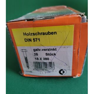 Holzschrauben Sechskantkopf 16x280 DIN 571 galv. verz. 25 STK Aussenh/Regal1/52
