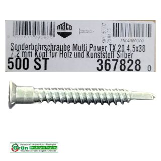 MACO Sonderbohrschraube für VV TX 20 4,5x38 7,2 mm Kopf für Holz und Kunststoff 500 STK Aussenh/Regal1/41