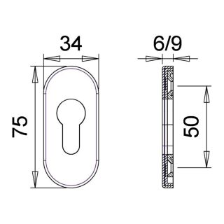 EDI Dieckmann Schieberosette 811PZ, oval, 9mm, Alu-weiß VKW3/086